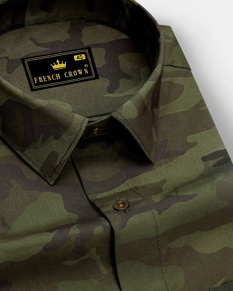 Taupe Green With Finch Green Camouflage Printed Royal Oxford Shirt 1