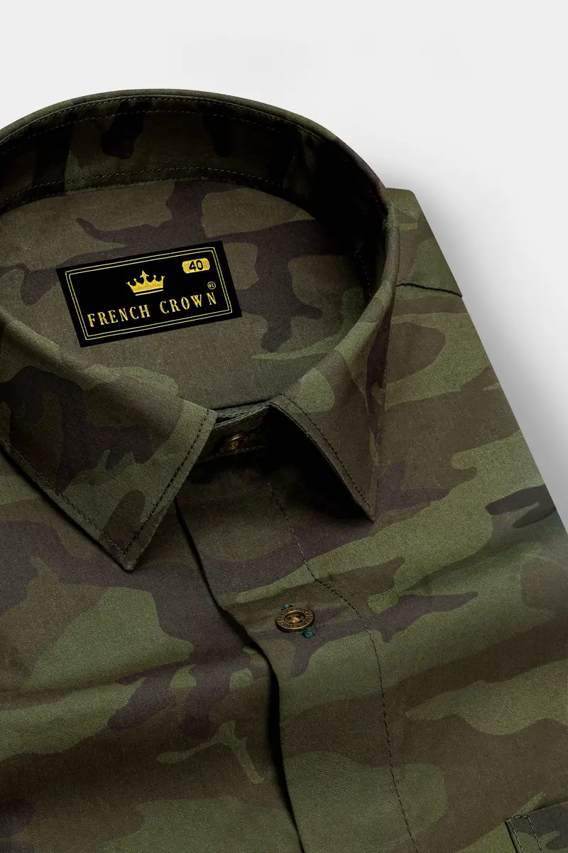 Taupe Green With Finch Green Camouflage Printed Royal Oxford Shirt 2