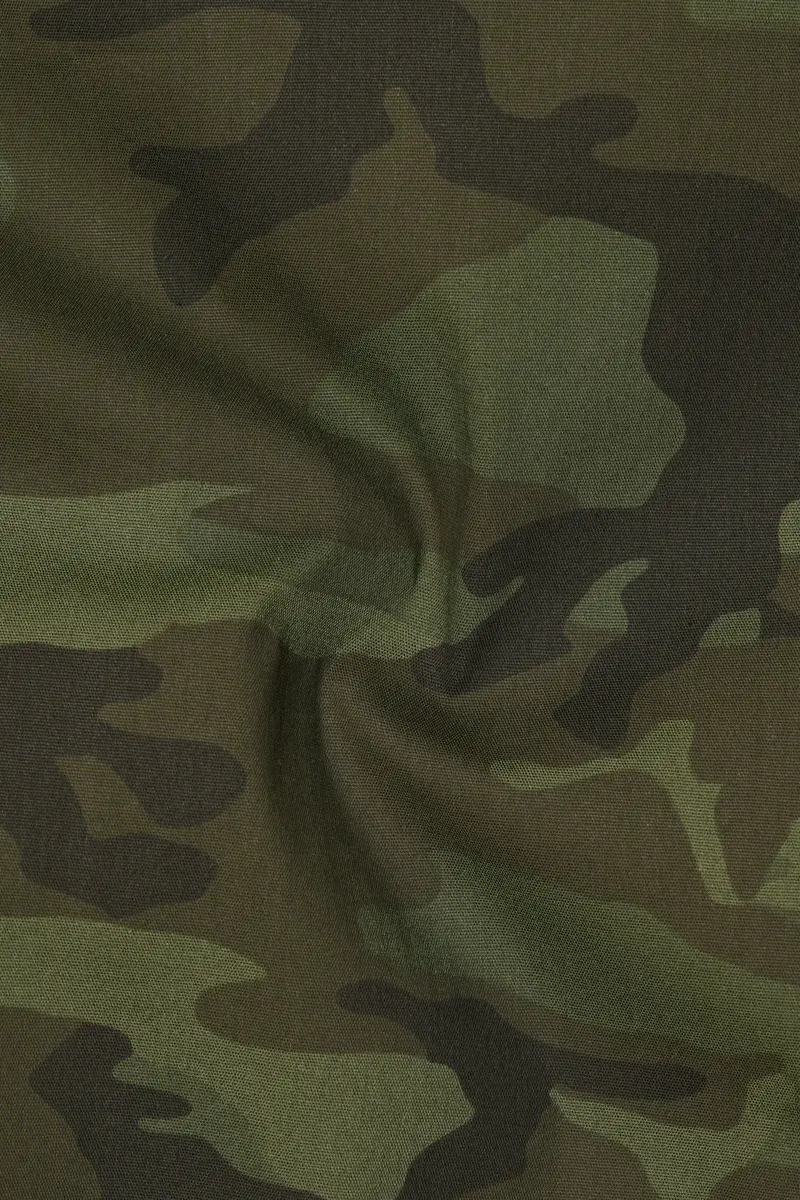 Taupe Green With Finch Green Camouflage Printed Royal Oxford Shirt 3