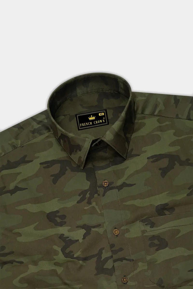Taupe Green With Finch Green Camouflage Printed Royal Oxford Shirt 5