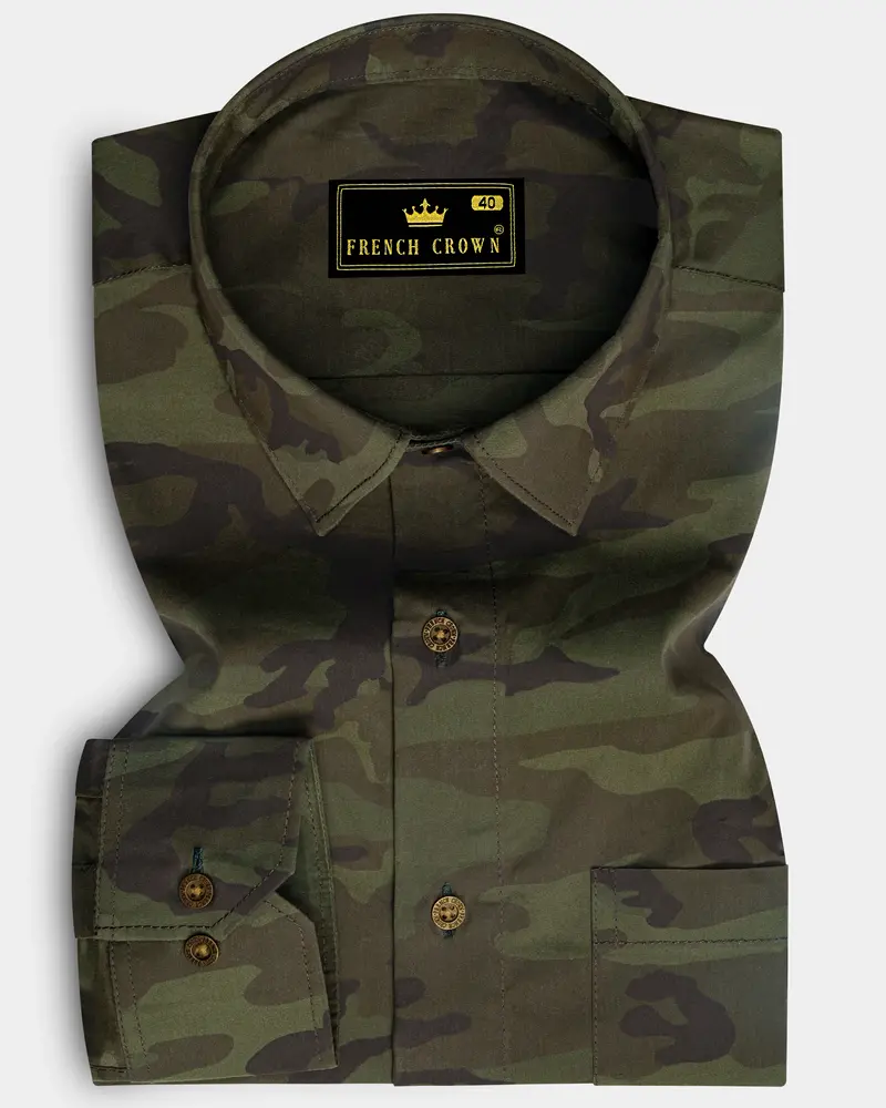 Taupe Green With Finch Green Camouflage Printed Royal Oxford Shirt 6