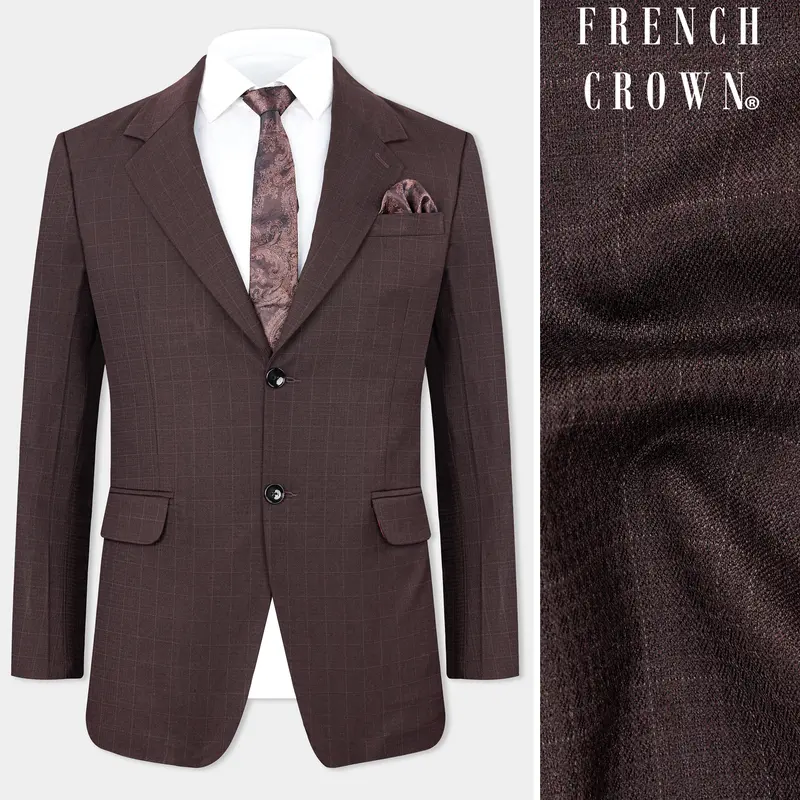 Taupe Maroon Stretchable Dobby Single Breasted Traveler Blazer 1