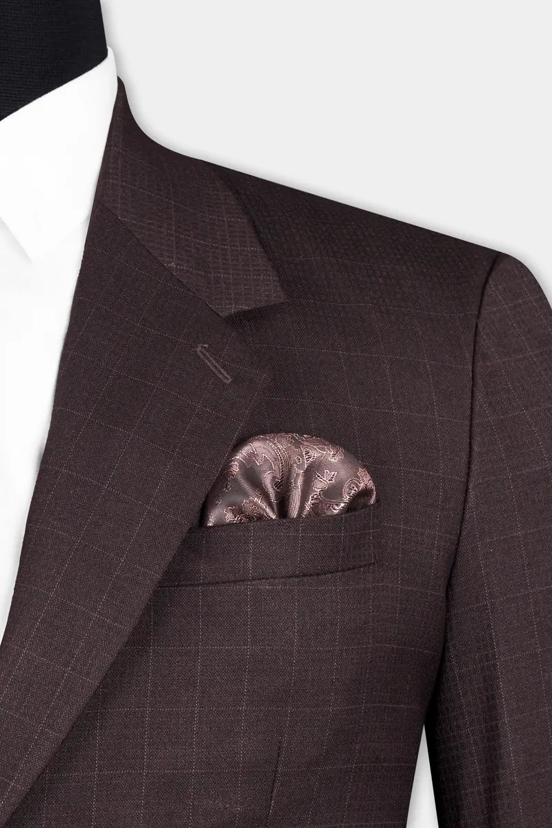 Taupe Maroon Stretchable Dobby Single Breasted Traveler Blazer 4