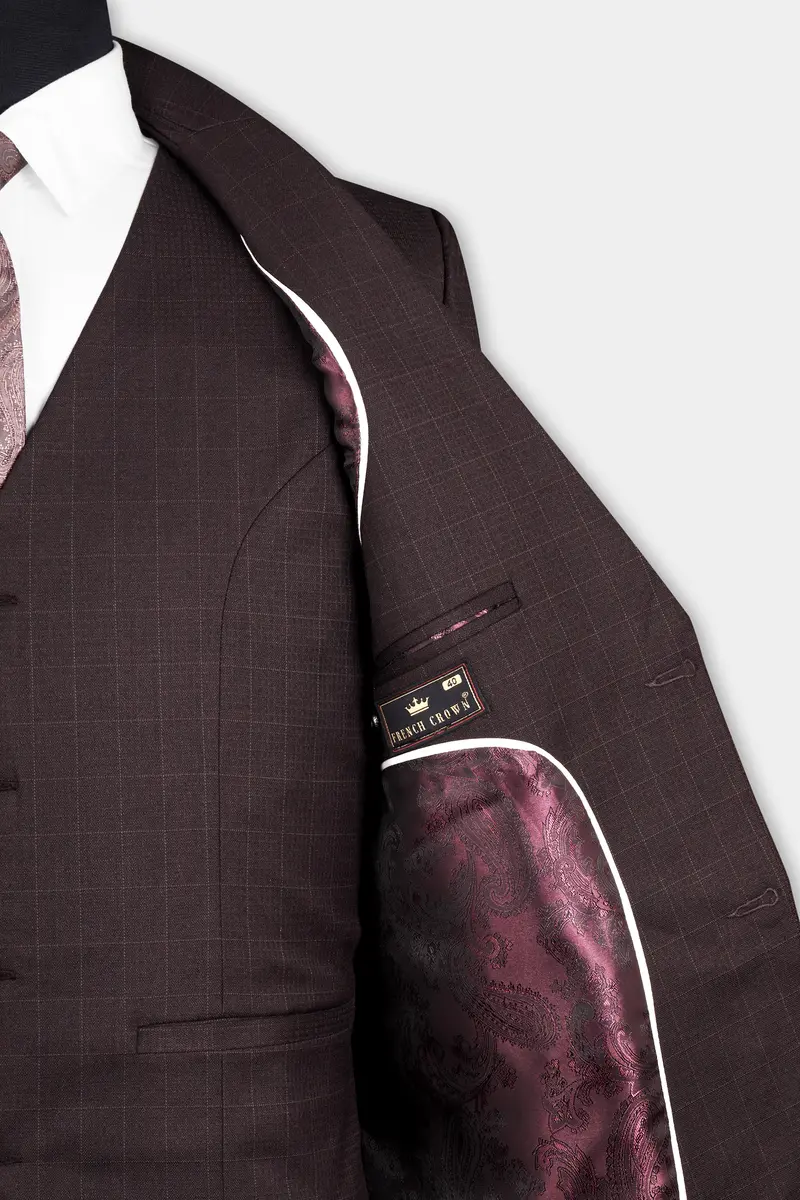 Taupe Maroon Stretchable Dobby Single Breasted Traveler Blazer 5