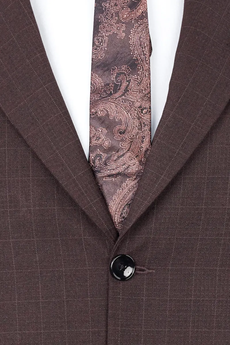 Taupe Maroon Stretchable Dobby Single Breasted Traveler Blazer 6