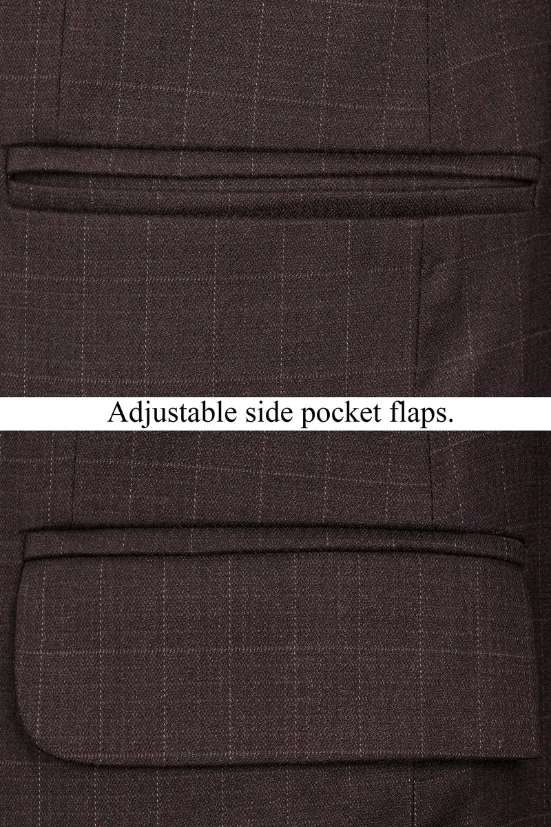 Taupe Maroon Stretchable Dobby Single Breasted Traveler Blazer 8