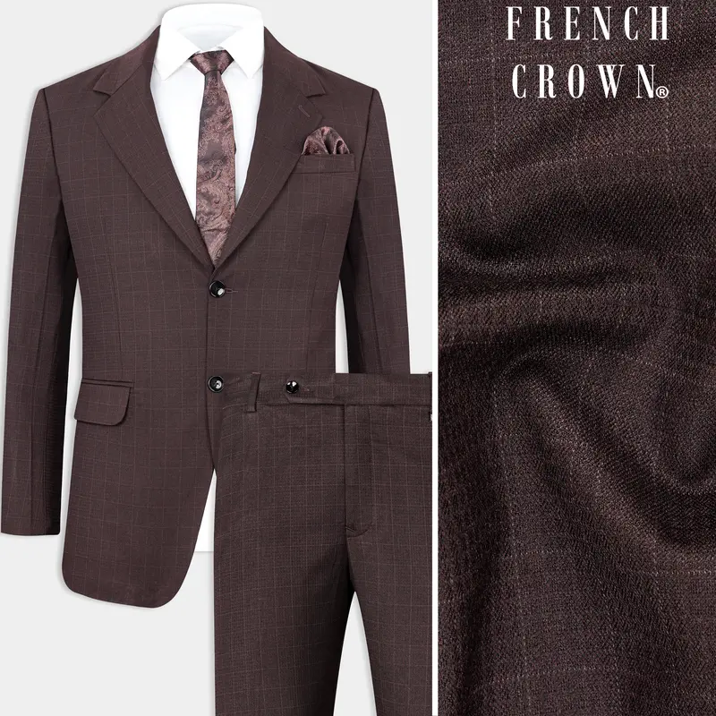 Taupe Maroon Stretchable Dobby Single Breasted Traveler Suit 1