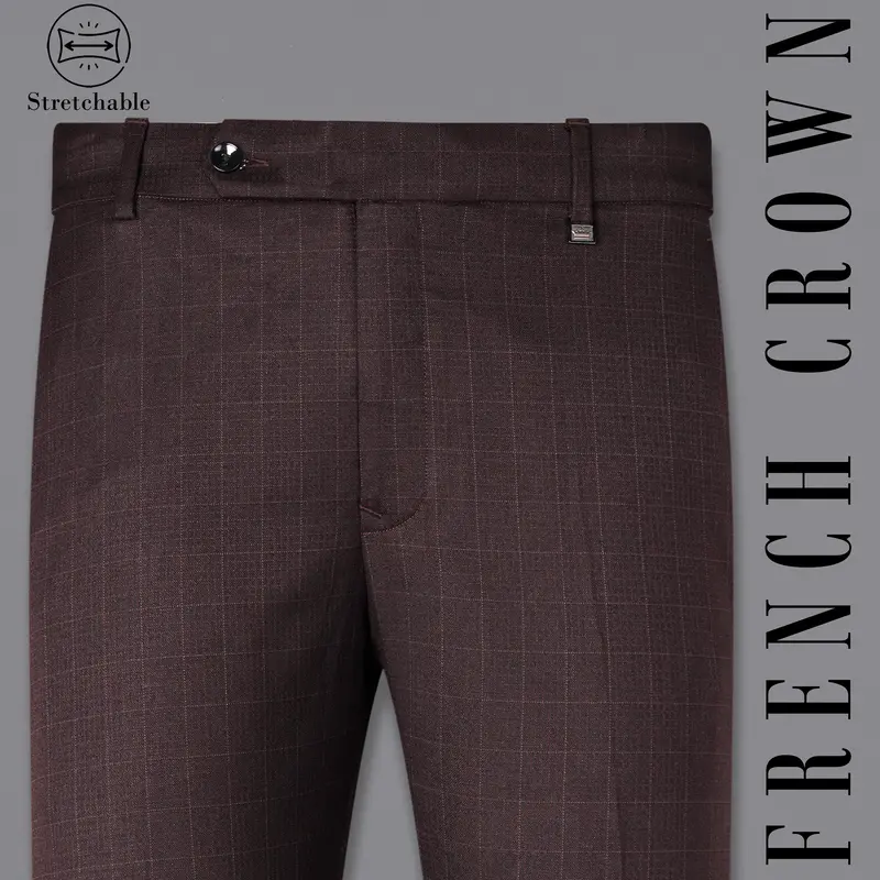 Taupe Maroon Stretchable Dobby Traveler Pant 1