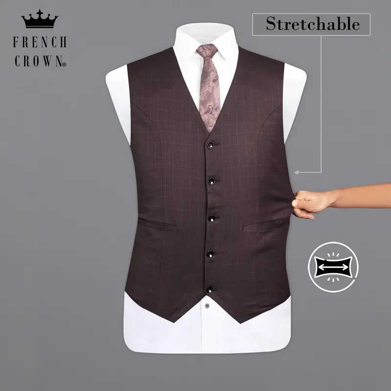 Taupe Maroon Stretchable Dobby Traveler Waistcoat 1