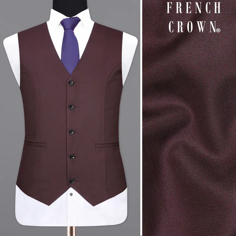 Taupe Maroon Textured  Waistcoat 1