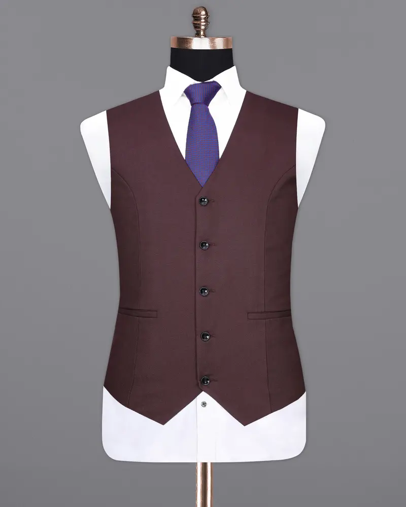 Taupe Maroon Textured Waistcoat 2