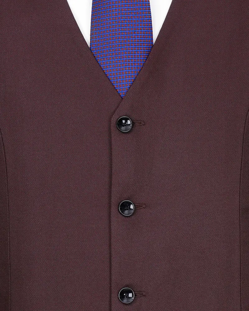 Taupe Maroon Textured Waistcoat 5
