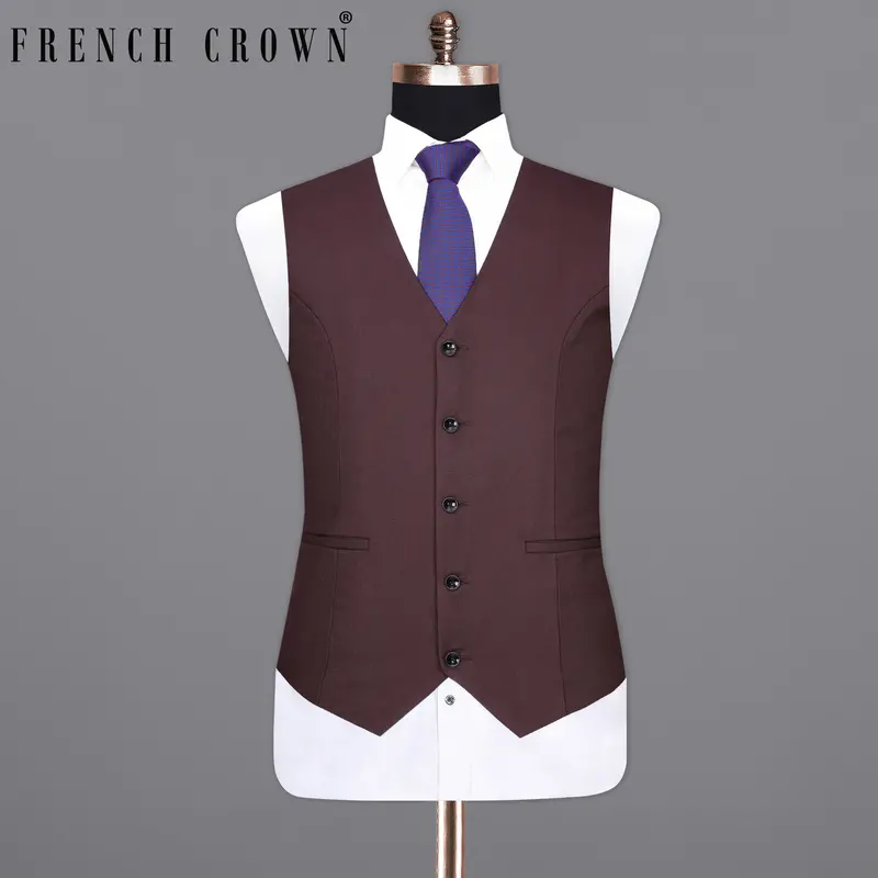 Taupe Maroon Textured Waistcoat 7