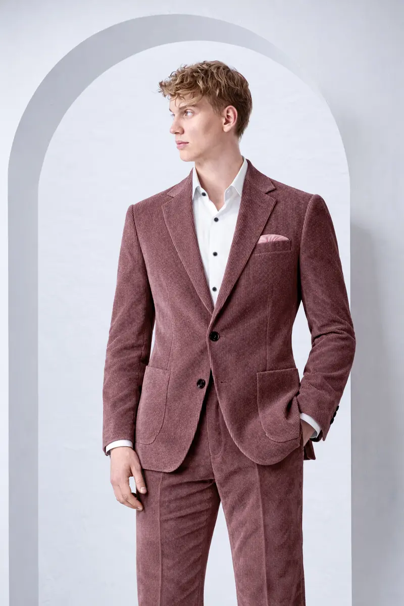 Tauzen-Rose Taupe Pink Corduroy Premium Single Breasted Sports Blazer 4