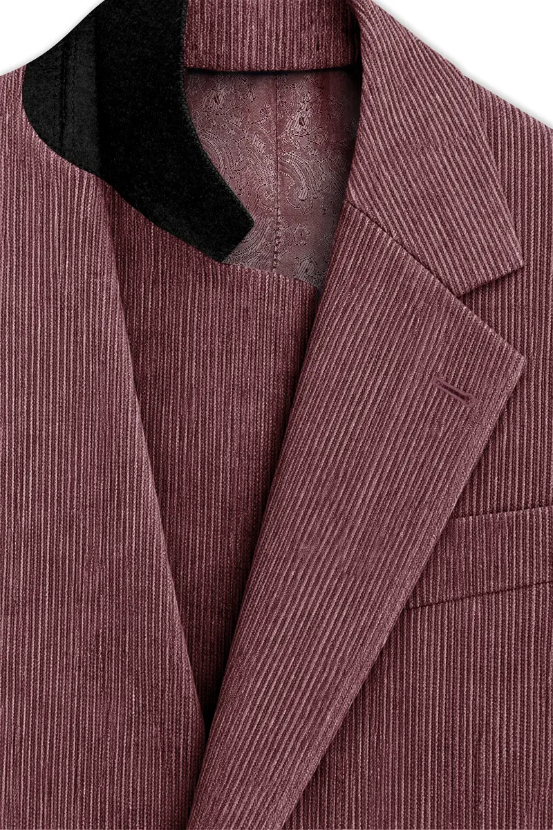 Tauzen-Rose Taupe Pink Corduroy Premium Single Breasted Sports Suit 5