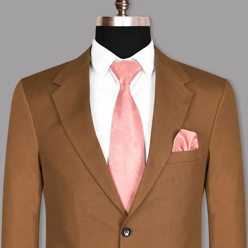Tawny Khaki Subtle Windowpane Textured Premium Cotton Rich Blazer 1