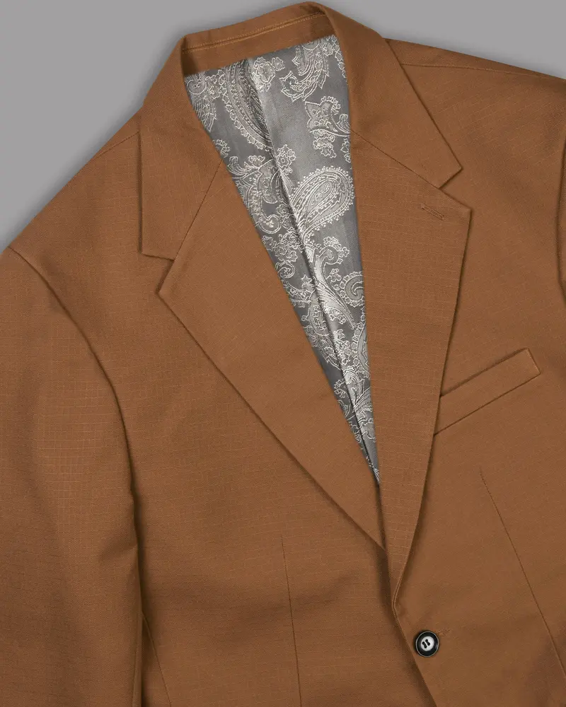 Tawny Khaki Subtle Windowpane Textured Premium Cotton Rich Blazer 10