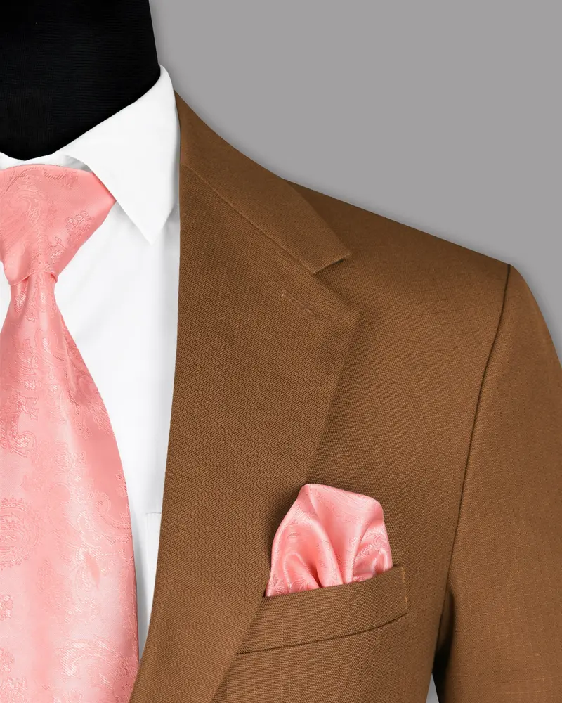 Tawny Khaki Subtle Windowpane Textured Premium Cotton Rich Blazer 5