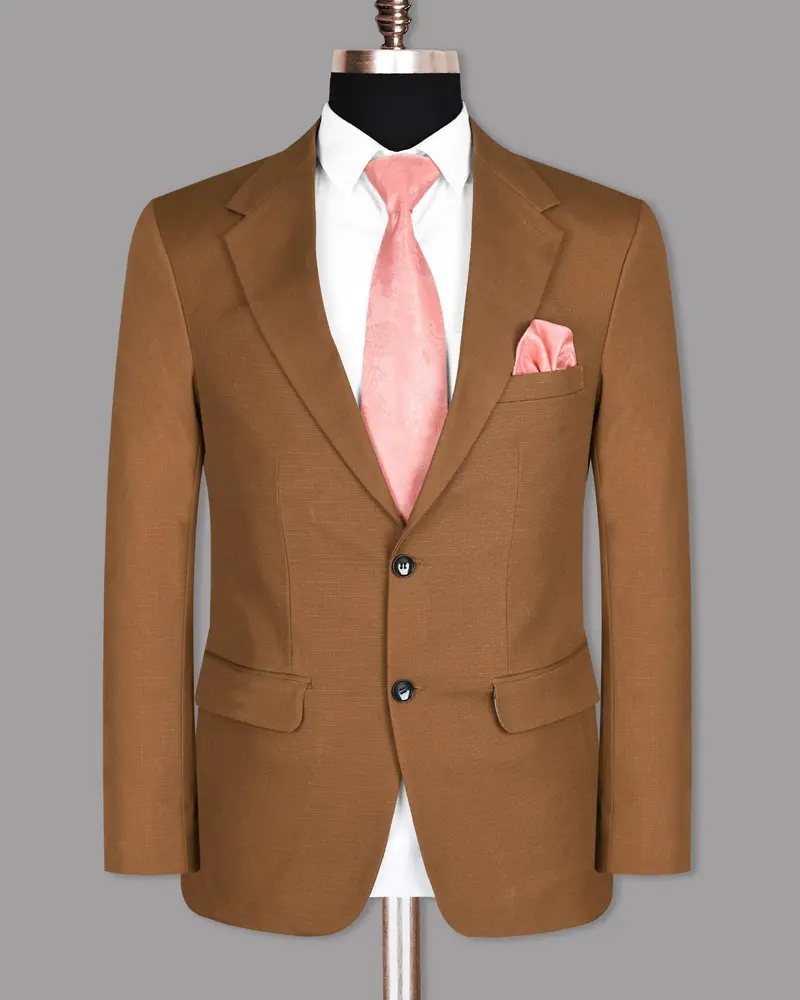 Tawny Khaki Subtle Windowpane Textured Premium Cotton Rich Blazer 7