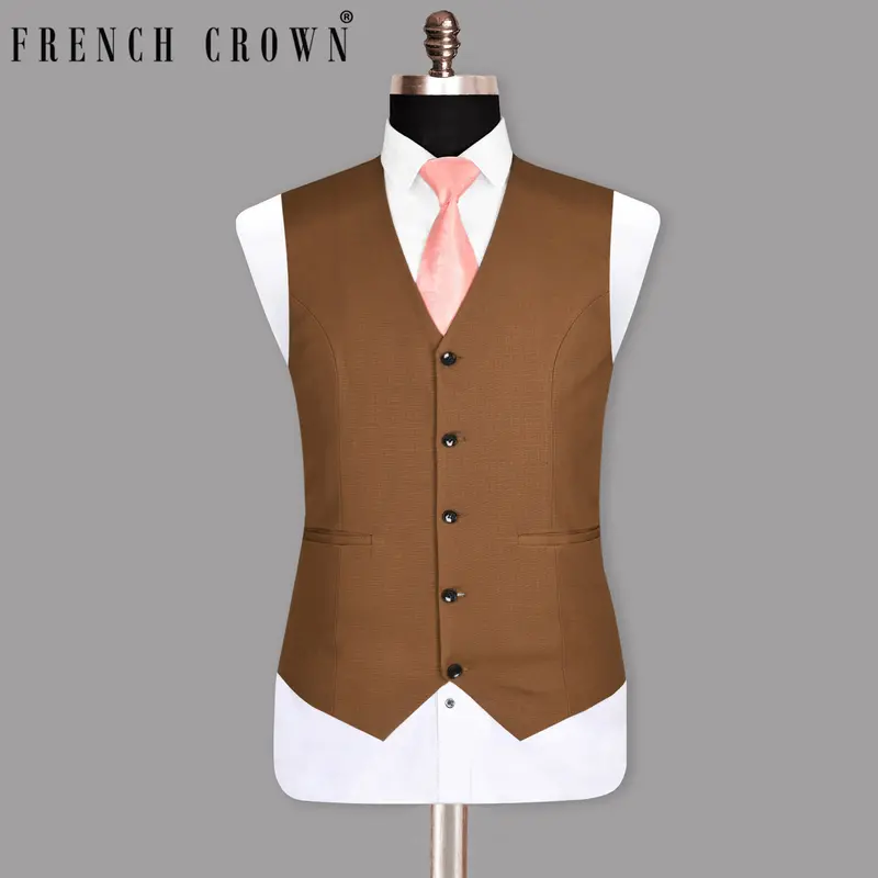 Tawny Khaki Subtle Windowpane Textured Premium Cotton Rich Waistcoat 1