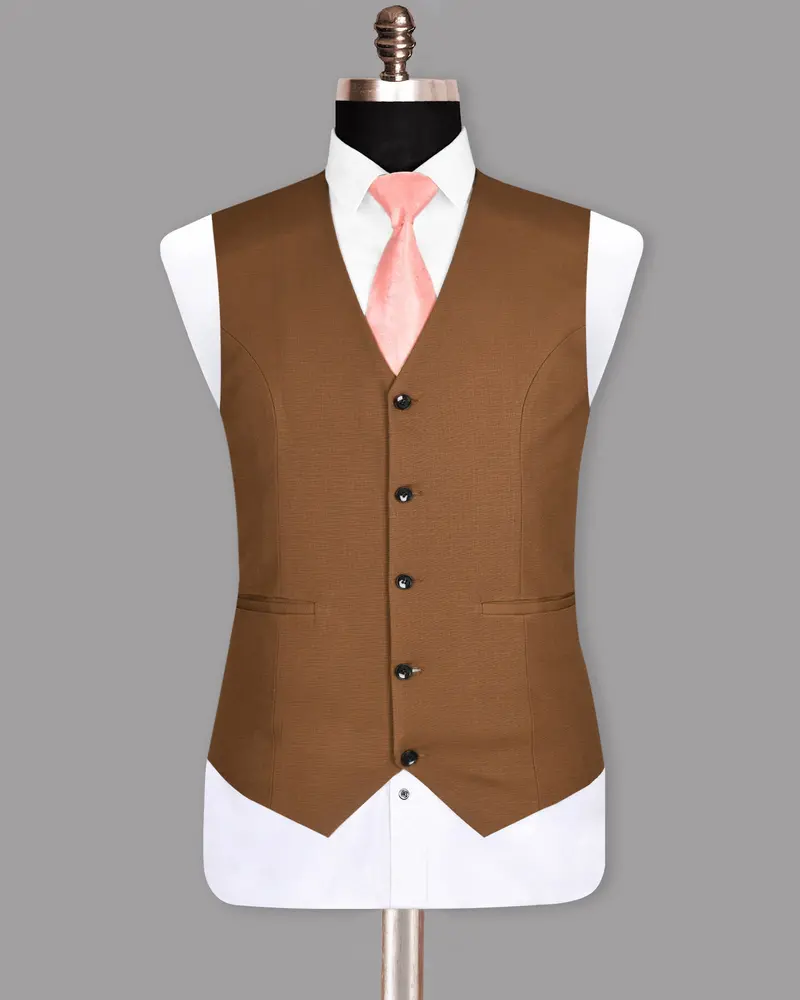 Tawny Khaki Subtle Windowpane Textured Premium Cotton Rich Waistcoat 2