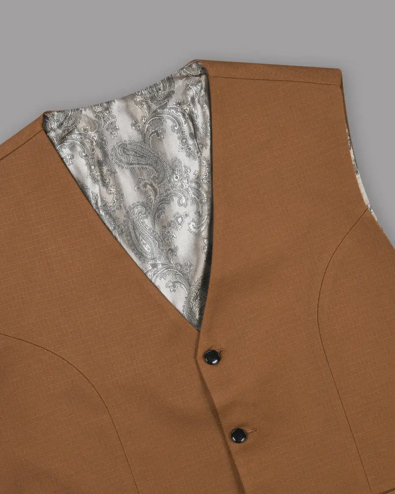 Tawny Khaki Subtle Windowpane Textured Premium Cotton Rich Waistcoat 4
