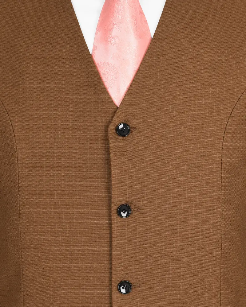 Tawny Khaki Subtle Windowpane Textured Premium Cotton Rich Waistcoat 5