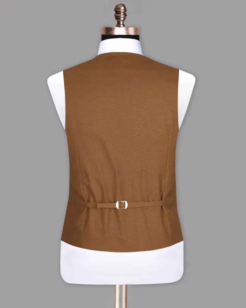 Tawny Khaki Subtle Windowpane Textured Premium Cotton Rich Waistcoat 6