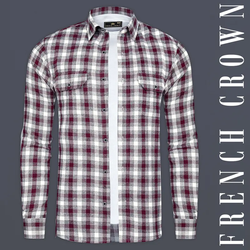 Tawny Maroon And Wenge Gray Checks Flannel Designer Overshirt/Shacket 1