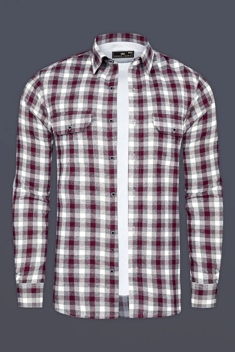 Tawny Maroon And Wenge Gray Checks Flannel Designer Overshirt/Shacket 2