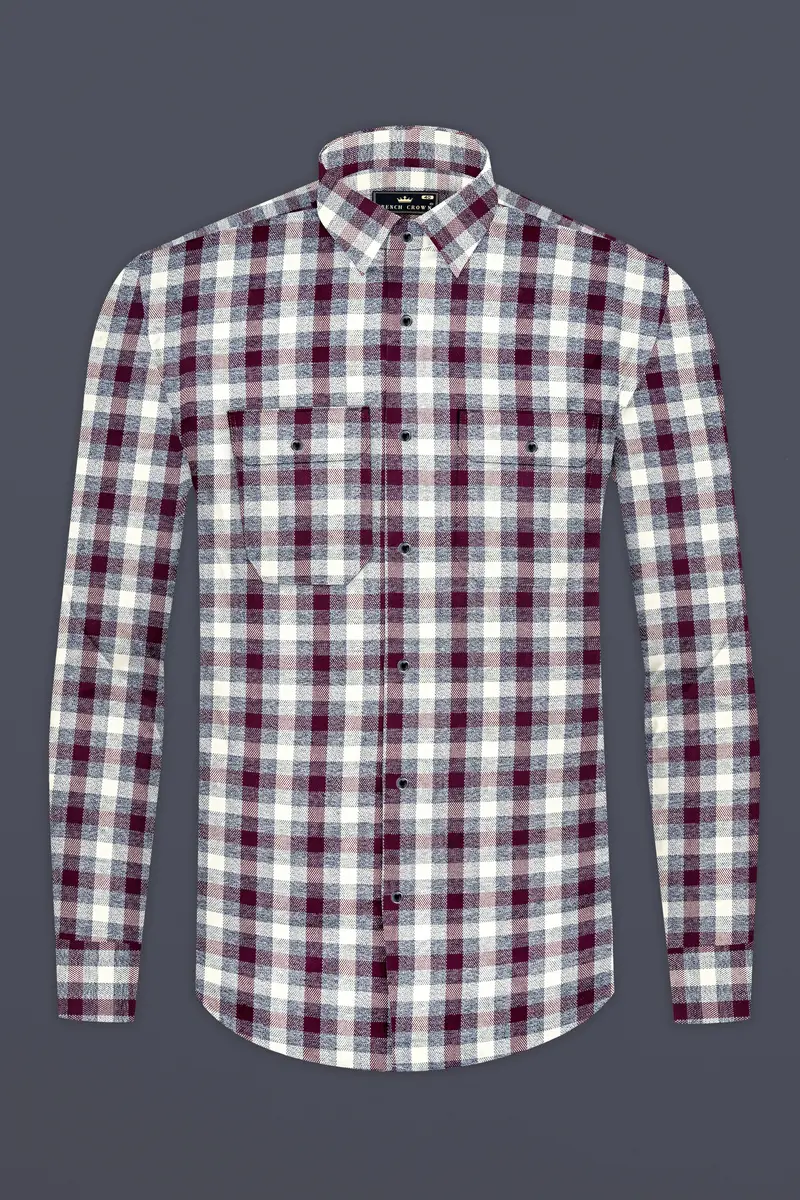 Tawny Maroon And Wenge Gray Checks Flannel Designer Overshirt/Shacket 4