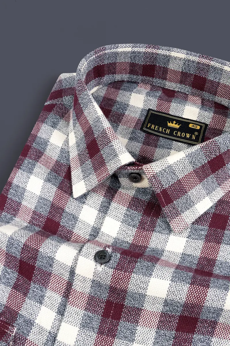 Tawny Maroon And Wenge Gray Checks Flannel Designer Overshirt/Shacket 5