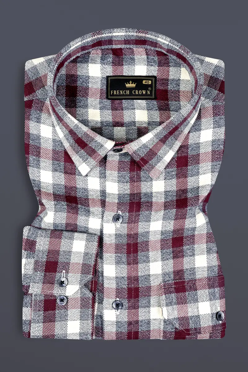 Tawny Maroon And Wenge Gray Checks Flannel Designer Overshirt/Shacket 6