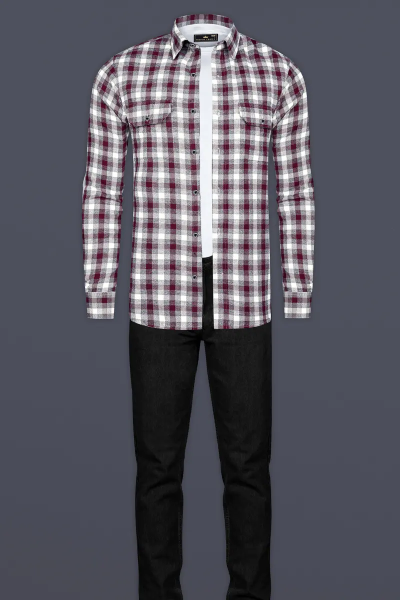 Tawny Maroon And Wenge Gray Checks Flannel Designer Overshirt/Shacket 8