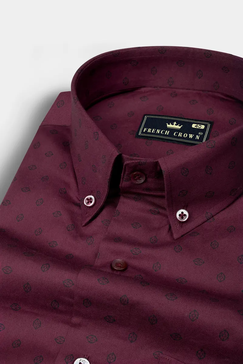 Tawny Maroon Printed Poplin Giza Cotton Shirt 1