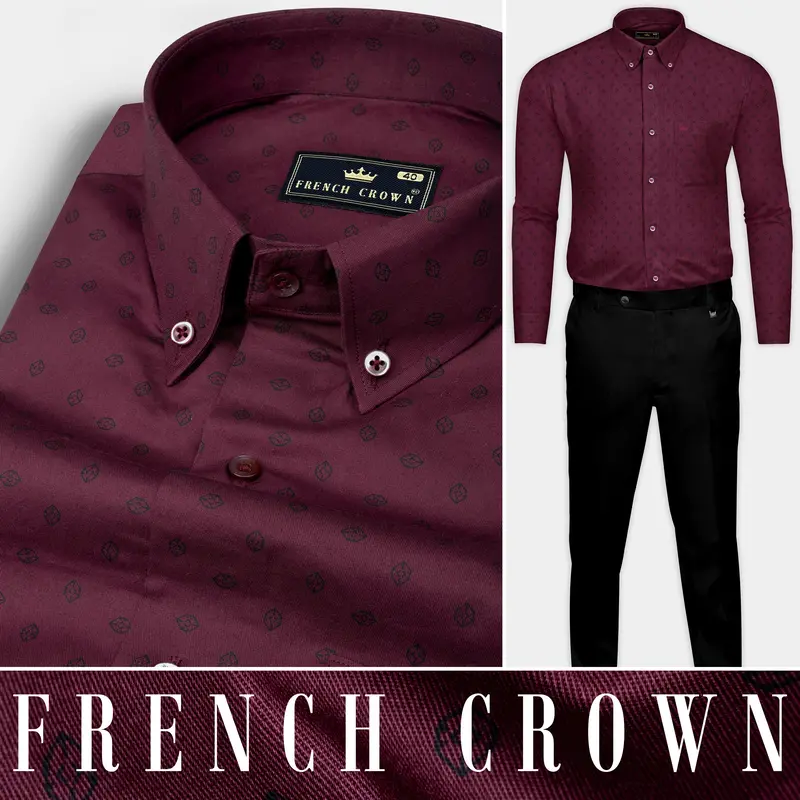 Tawny Maroon Printed Poplin Giza Cotton Shirt 10