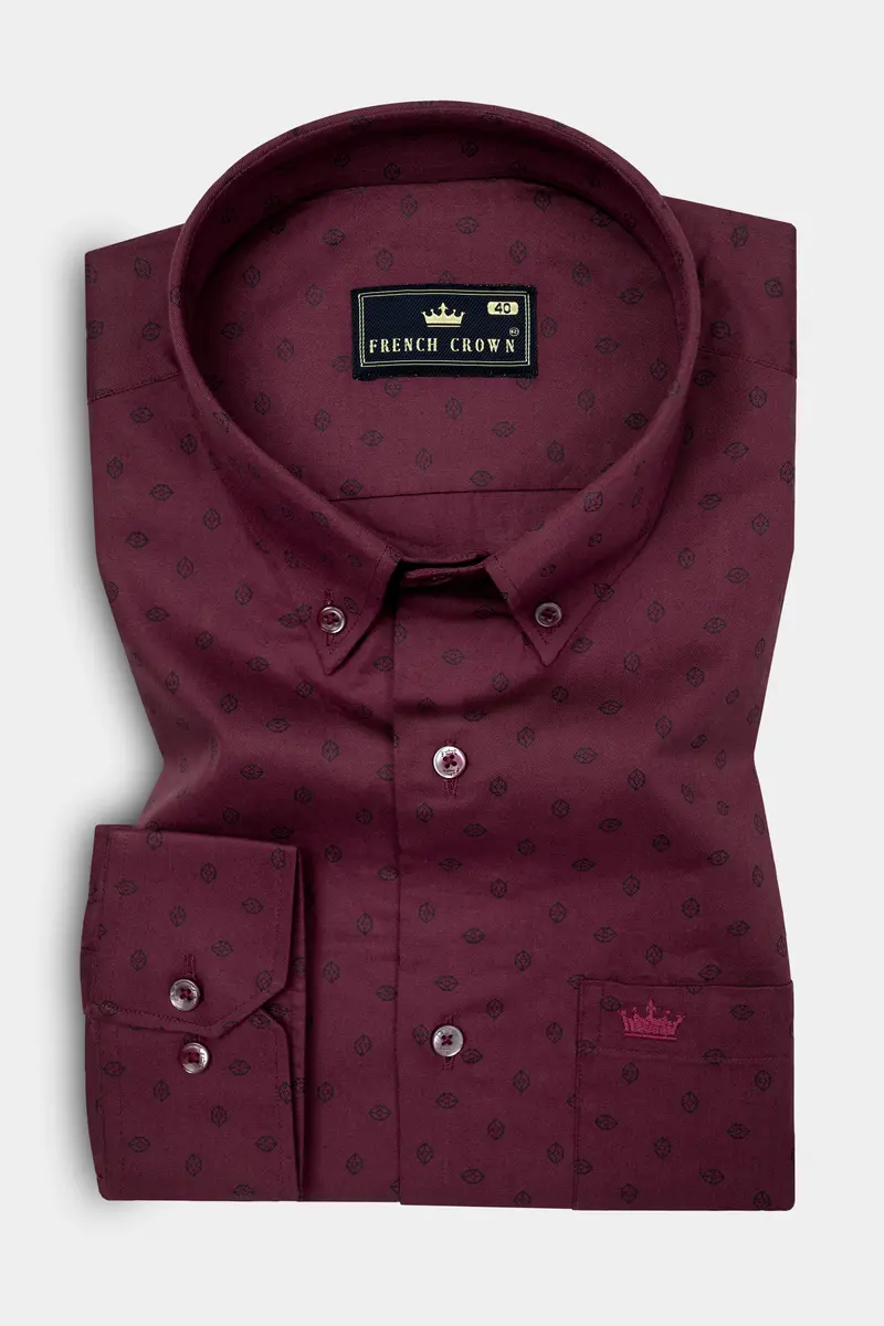 Tawny Maroon Printed Poplin Giza Cotton Shirt 3