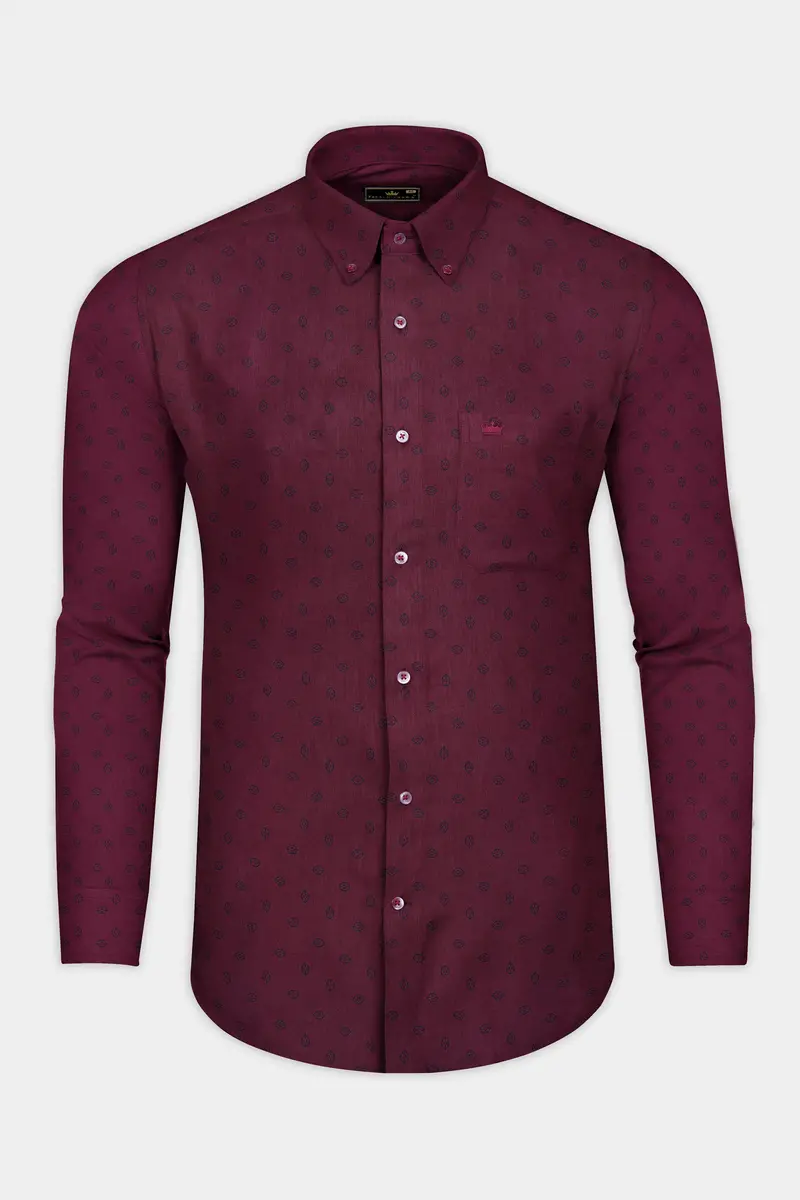 Tawny Maroon Printed Poplin Giza Cotton Shirt 4