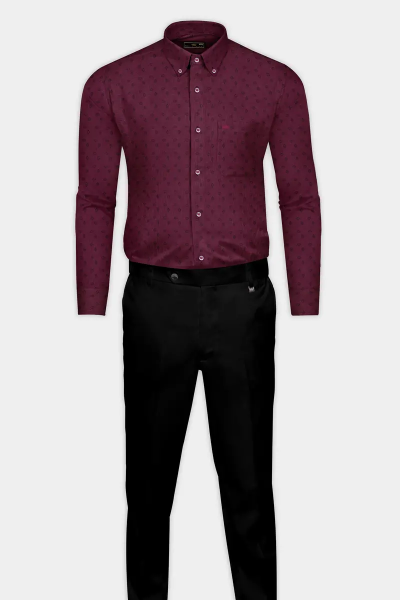 Tawny Maroon Printed Poplin Giza Cotton Shirt 6