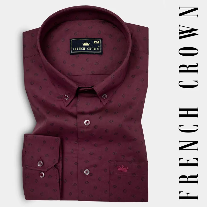 Tawny Maroon Printed Poplin Giza Cotton Shirt 7