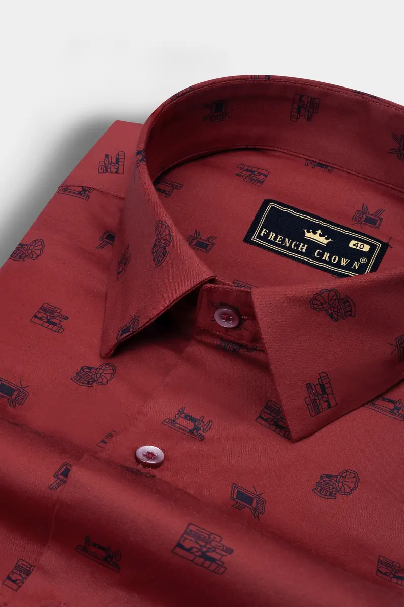 Tawny Port Brown Sewing Machine And Television Printed Super Soft Premium Cotton Shirt 1