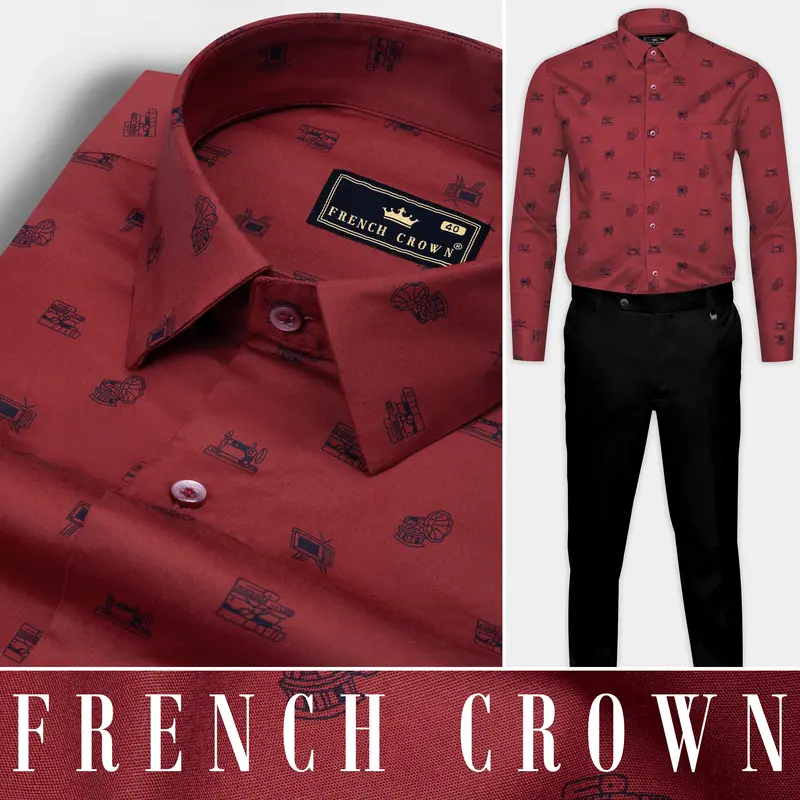 Tawny Port Brown Sewing Machine And Television Printed Super Soft Premium Cotton Shirt 10