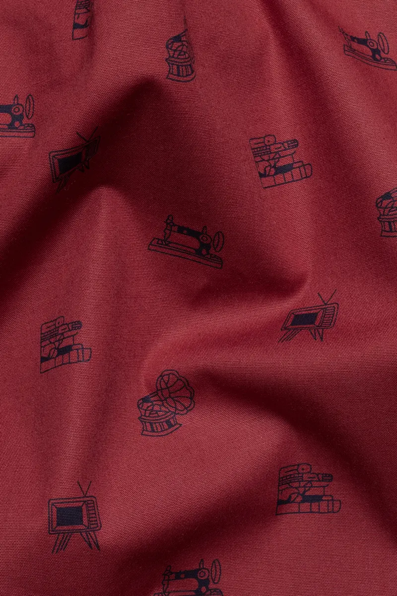 Tawny Port Brown Sewing Machine And Television Printed Super Soft Premium Cotton Shirt 2