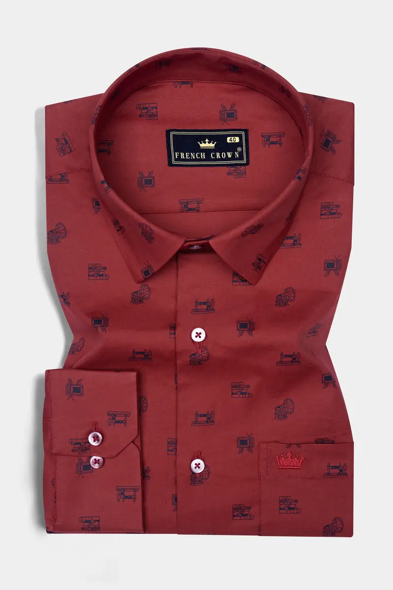 Tawny Port Brown Sewing Machine And Television Printed Super Soft Premium Cotton Shirt 3