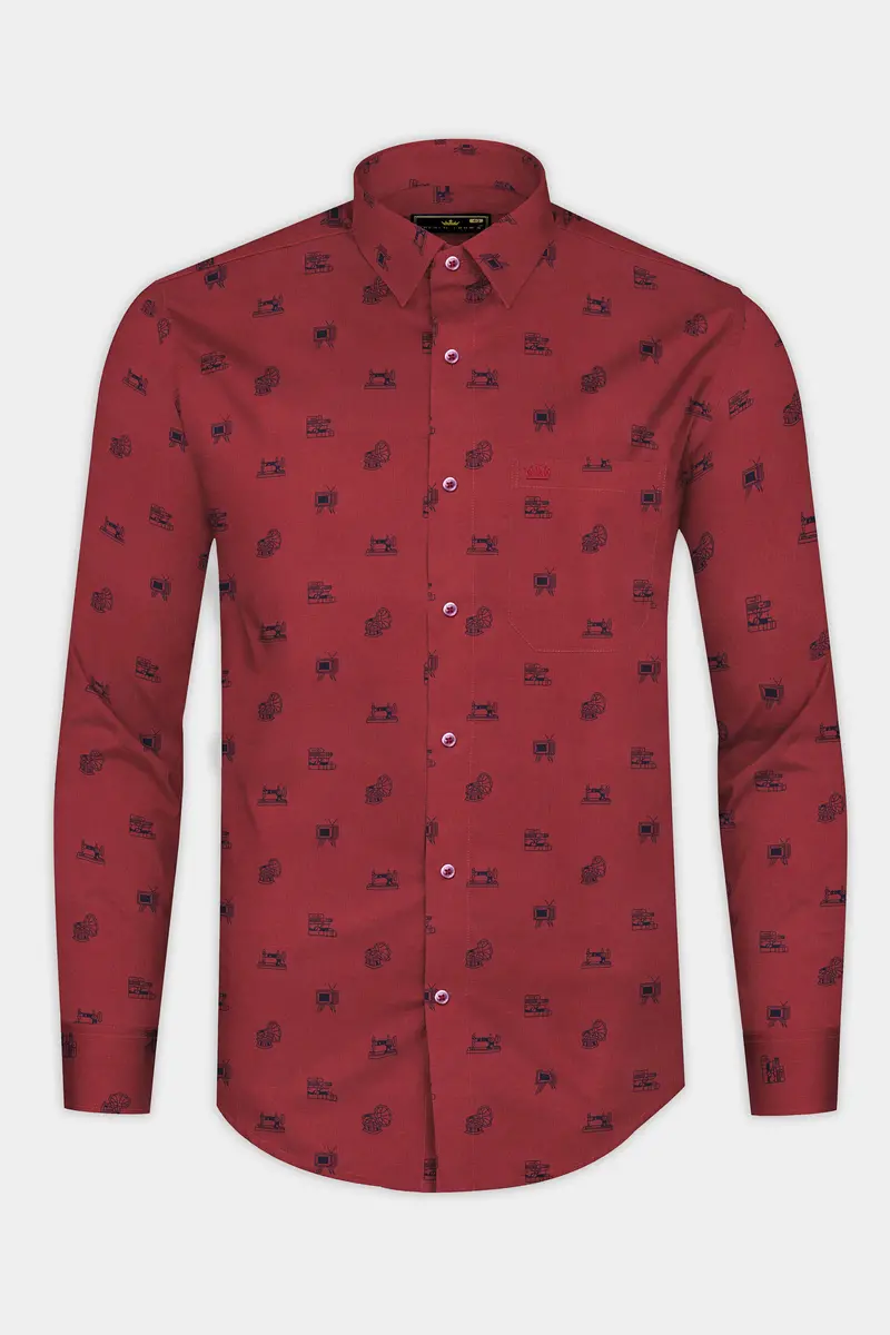 Tawny Port Brown Sewing Machine And Television Printed Super Soft Premium Cotton Shirt 4