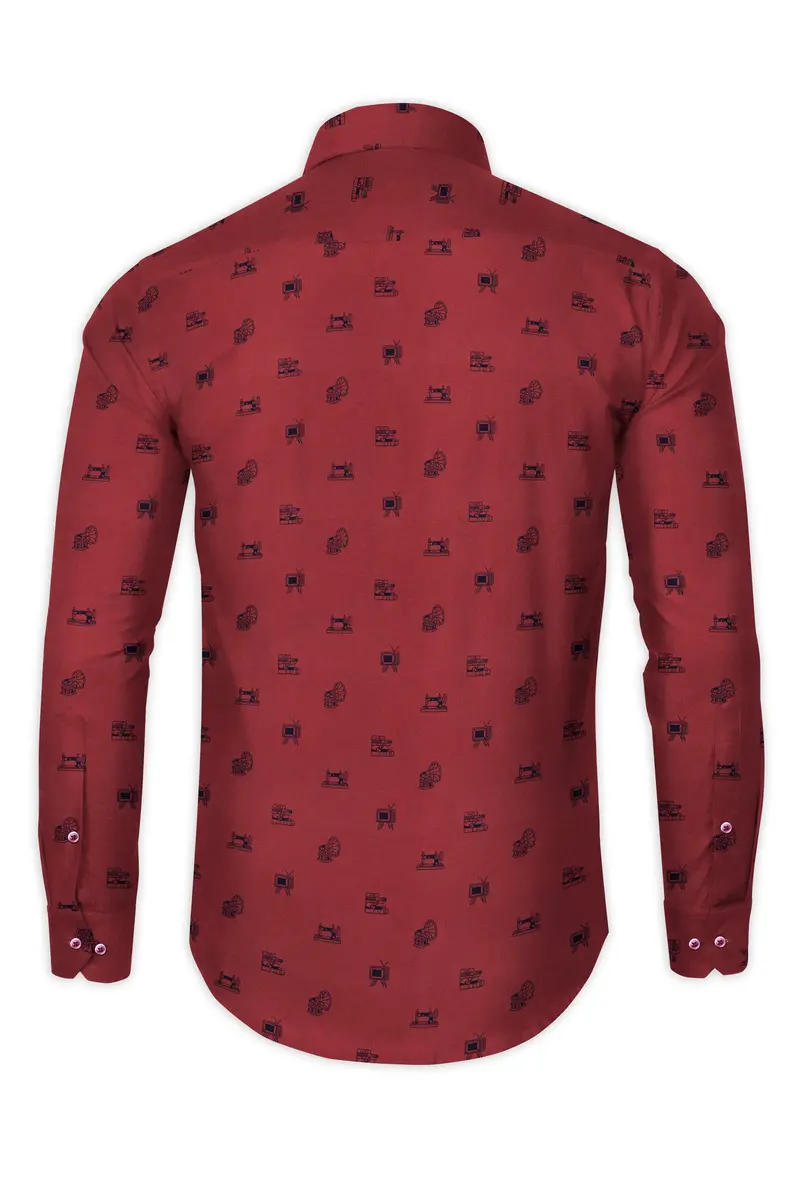 Tawny Port Brown Sewing Machine And Television Printed Super Soft Premium Cotton Shirt 5