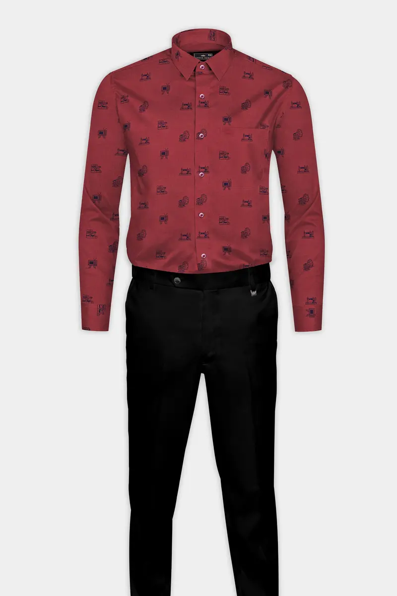 Tawny Port Brown Sewing Machine And Television Printed Super Soft Premium Cotton Shirt 6