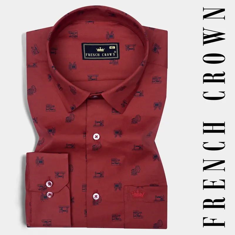 Tawny Port Brown Sewing Machine And Television Printed Super Soft Premium Cotton Shirt 7