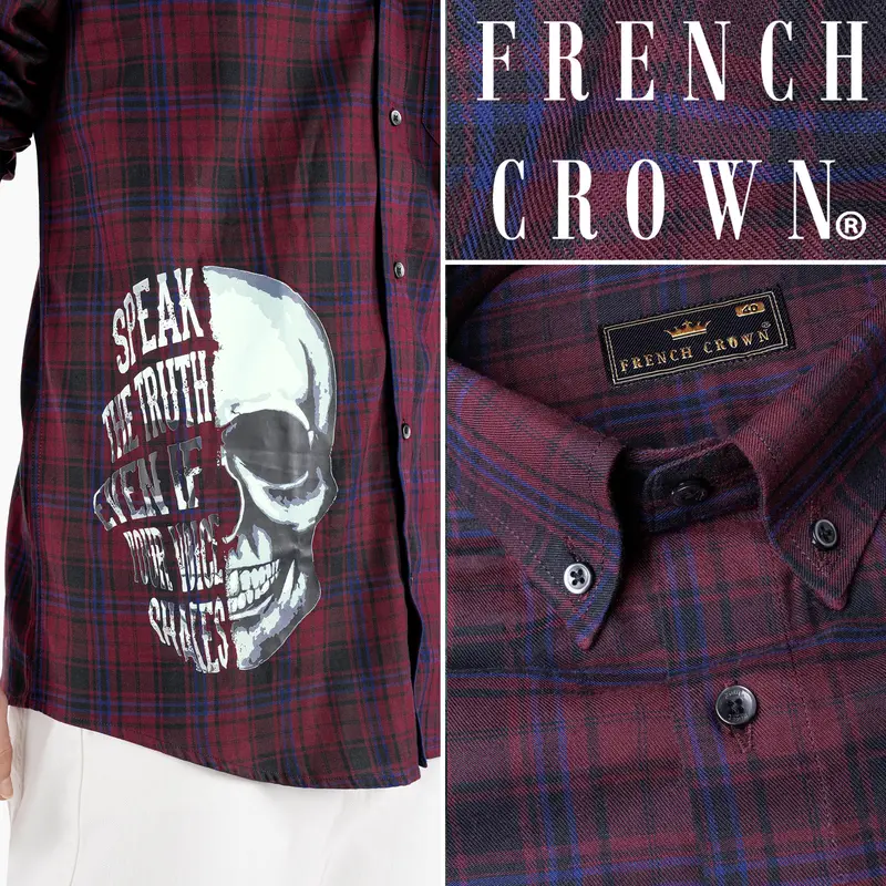 Tawny Port Brown With Twilight Blue Funky Printed Twill Premium Cotton Designer Shirt 1