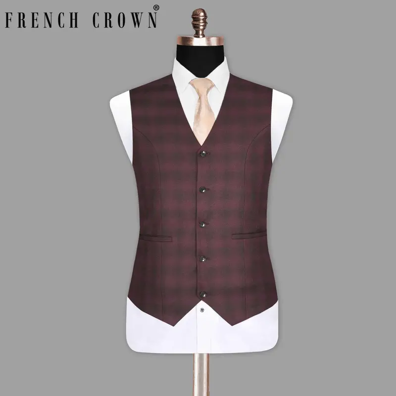 Tawny Port Maroon Plaid Waistcoat 1